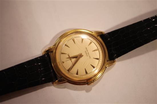 A gentlemans 1950s 18ct gold Patek Philippe Calatrava manual wind wristwatch,